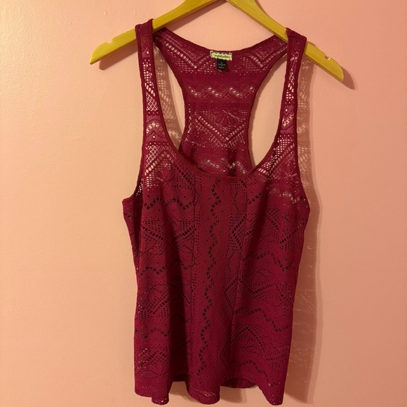 Maroon Racerback Lace Tank Top - Picture 1 of 5